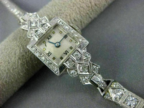 ANTIQUE LARGE ART DECO 3.01CT OLD MINE DIAMOND PLATINUM 3D FILIGREE WATCH #26386 - Picture 11 of 12
