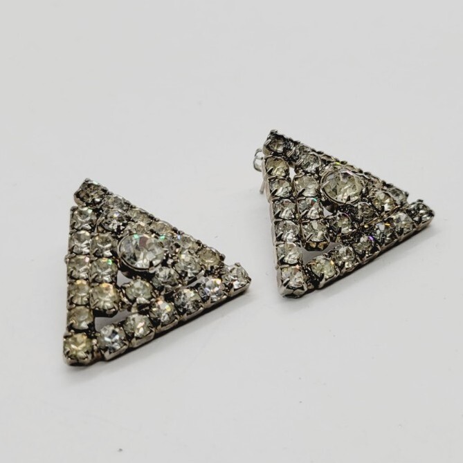 TRIANGLE Silver Tone Pierced Statement Earrings 1… - image 5