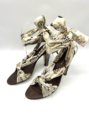 BCBG High Heel Sandals M Tied straps Strappy Fabric Open toe