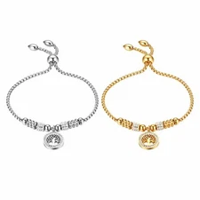 Stainless Steel Charm Tree of Life Beaded CZ Bangle Bracelet Wristband Women