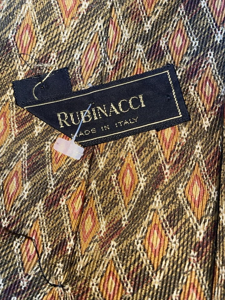 "Corbata de vestir Rubinacci Italia para hombre talla 56"" dorada argyle seda negocios fiesta formal" Foto 2 de 4