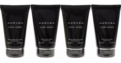 Carven Pour Homme After Shave Balm Bath and Shower Gel x 4 3.33oz/100ml each!