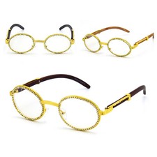 Hip Hop Quavo Migos Diamond Bling Clear Metal Gold Frame Shades Glasses Sunglass