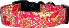 Vibrant Hot Pink Coral Yellow Paisley Handmade Dog Collar