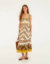 Farm Rio Sand Hilo Stripes Lenzing™ Ecovero™ Euroflax™ Midi Dress Size Small