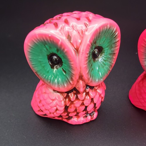 Vintage Hot Pink Retro Owl MCM Japan Salt Pepper Shakers Magenta Bird Kitsch Art - Picture 16 of 19