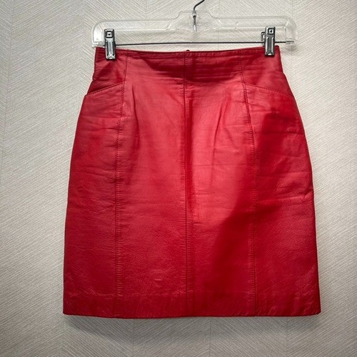 Vintage Wilsons Lined Pockets Back Zipper Red Leather Mini Skirt Womens Size 2 - 第 4/16 張圖片