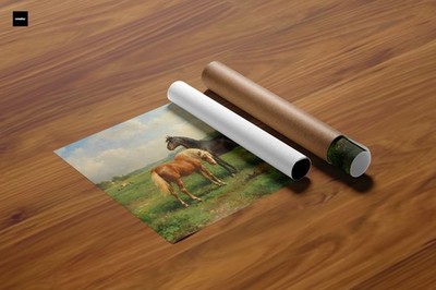 Otto Eerelman/Black Stallion and Chestnut Horse in/Canvas Wall Art Picture Print