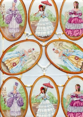 Glanzbilder Oblaten scrap die cut  Bogen PZB 1361  Damen oval