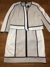 Ann Taylor Black Cream ColorBlock Tweed Sleeveless Sheath Dress  Blazer Size 12