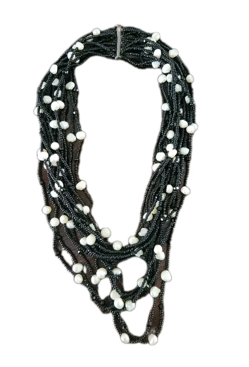 VETEMENTS Collana donna multifilo bianco e nero con perline