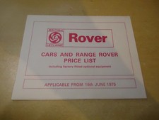 Rover 2200 3500 3500S Cars & Range Rover Price List 1975 June (BC)