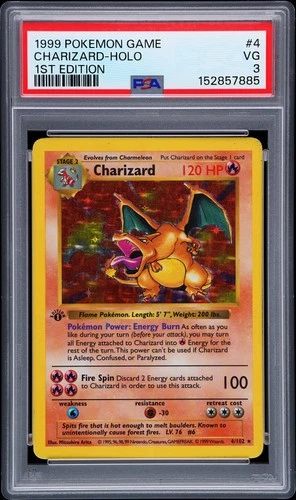 1999 POKEMON BASE SET 1ST EDITION #4 CHARIZARD-HOLO PSA 3
