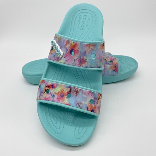 Classic Crocs Dream Slip Ons Womens Size 12 Two Strap Slide Sandals Blue 1093 - 第 1/13 張圖片