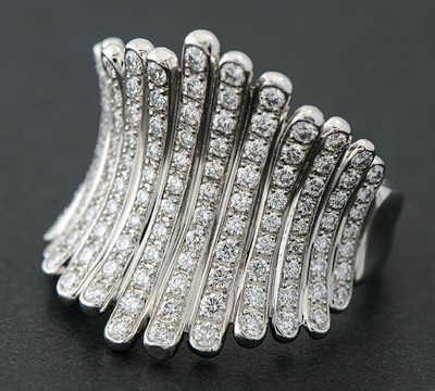 De Beers Grassland Diamond Platinum 950 Statement Curb Ring US 6.5 EU53 18.5g