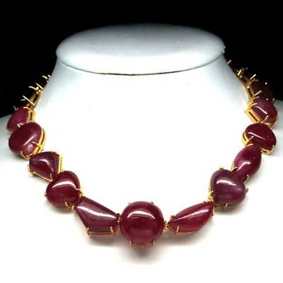Handgefertigte 925 Silber Halskette mit Rotem Ruby, 20 Zoll, 18K Goldplattiert