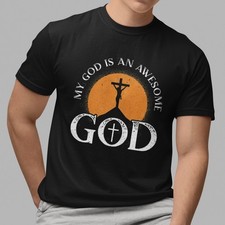 Christian T-Shirt My God is An Awesome God Graphic Tee Faith Religious Top Gift