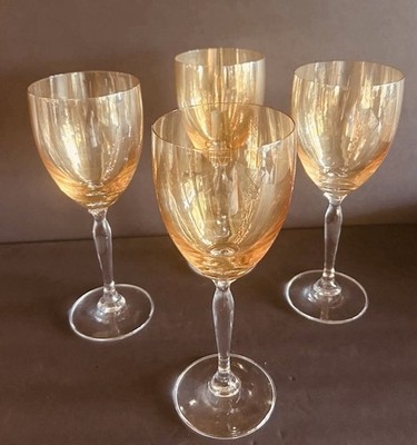 4 PIER 1 Wine Glasses Goblets P1C1 Amber GOLDEN LUSTRE Excellent Condition
