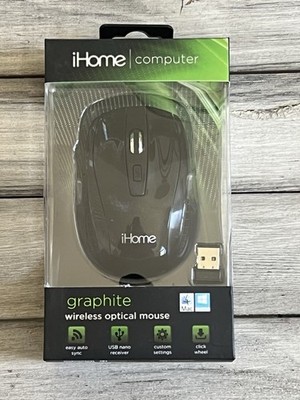 iHome Ergonomic Graphite 5 Button Wireless Mac/PC Optical Mouse Brand New 