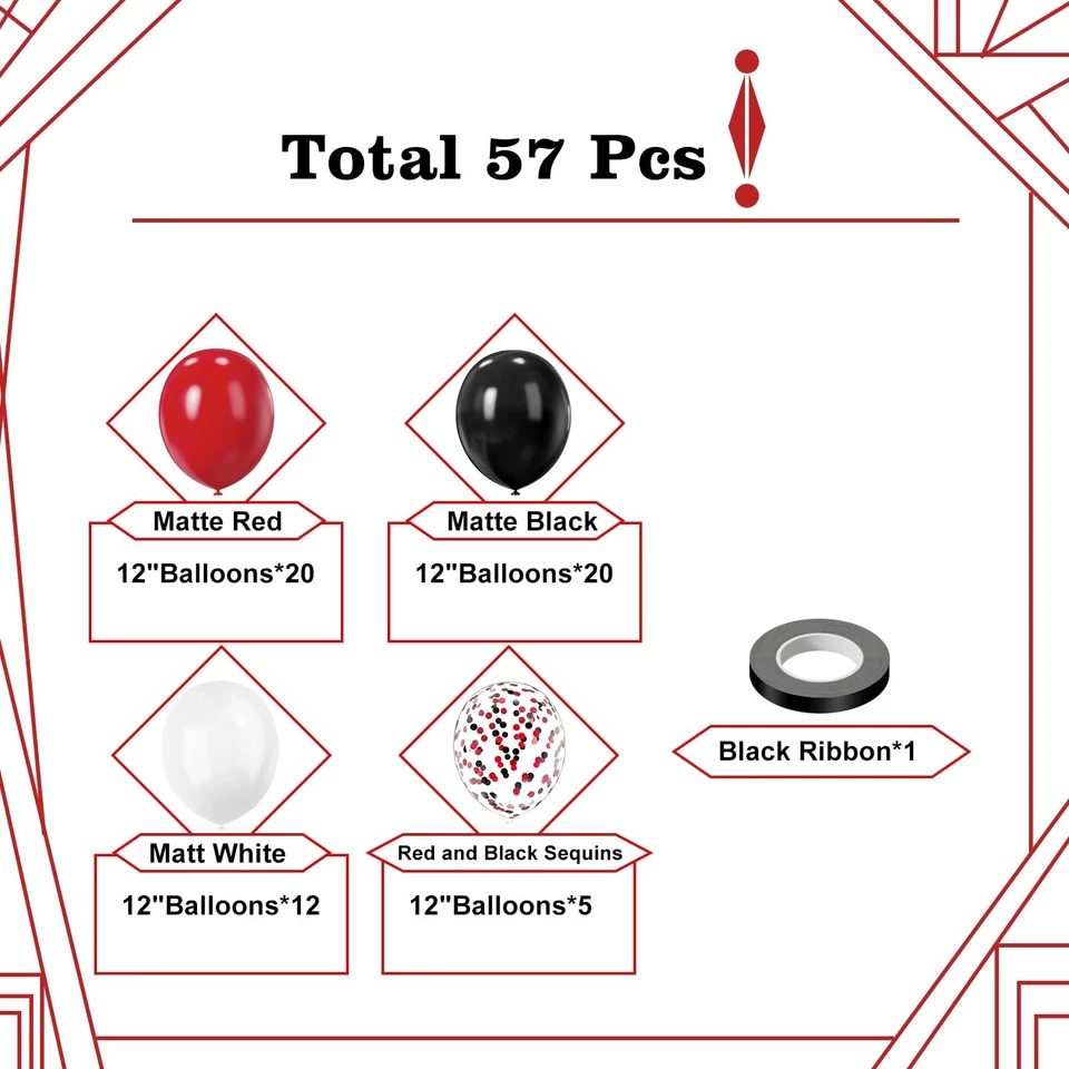 Globos de fiesta rojos y negros, globos rojos blancos y negros de 12 pulgadas, 57 piezas rojo azul... Foto 2 de 4