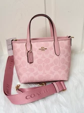 Mini City Tote Women's Crossbody Bag In Signature Canvas, Powder pink FREESHIP