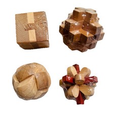 Wooden 3D Brain Teaser Puzzles SEALED Lot of 4