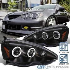 Black Fits 2002-2004 Acura RSX LED Halo Rim Projector Headlights Lamp Left+Right