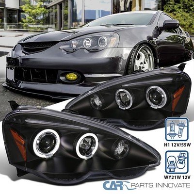 Black Fits 2002-2004 Acura RSX LED Halo Rim Projector Headlights