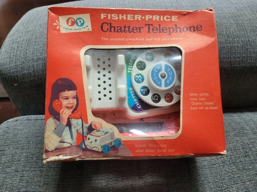 Vintage 1961-1962 Fisher Price Chatter Telephone w/Box-RARE NOS New in box