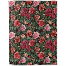 Rose Theme Blanket Plush Flannel Throw Ultra Soft Warm Comfy 50x60 Inch