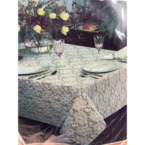 Shadow Rose Lace Table Cloth Round Sz 60" with Plastic Liner and Napkins - Picture 1 of 7
