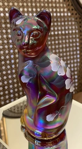 Fenton Iridescent Glass Sitting Cat Figurine