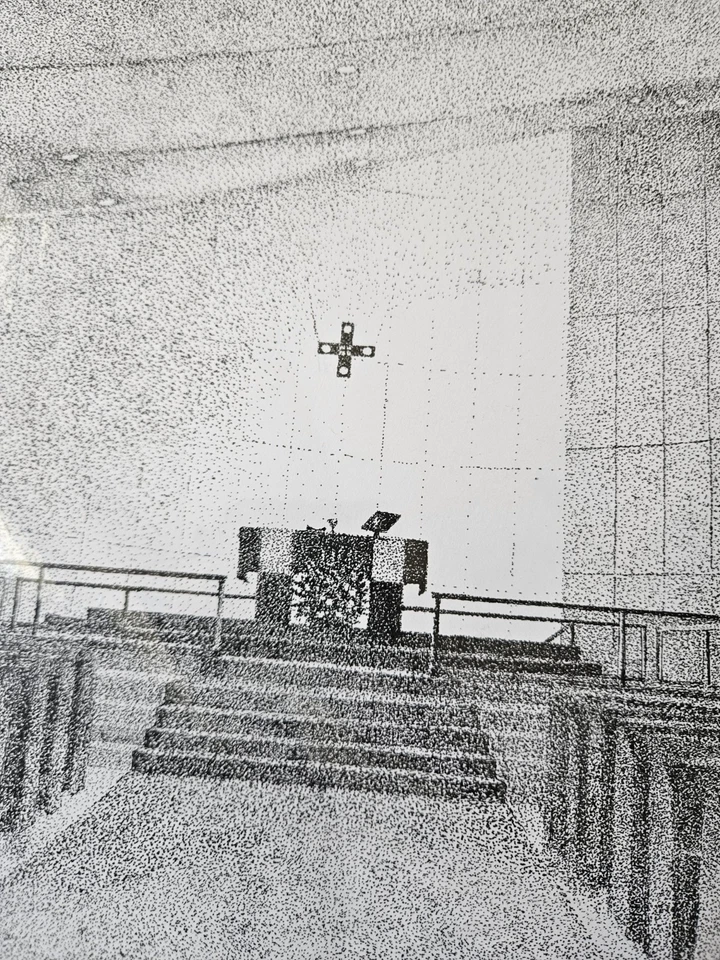 Joseph R. Gayhart Jr. Pluma y tinta original 2003 iglesia interior puntillismo Foto 3 de 4