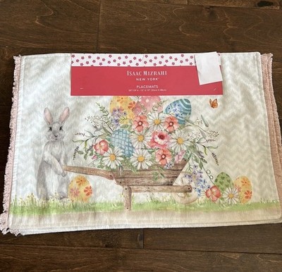 Isaac Mizrahi Set Of 4 Easter Eggs Bunny Floral  Placemats Garden New Spring