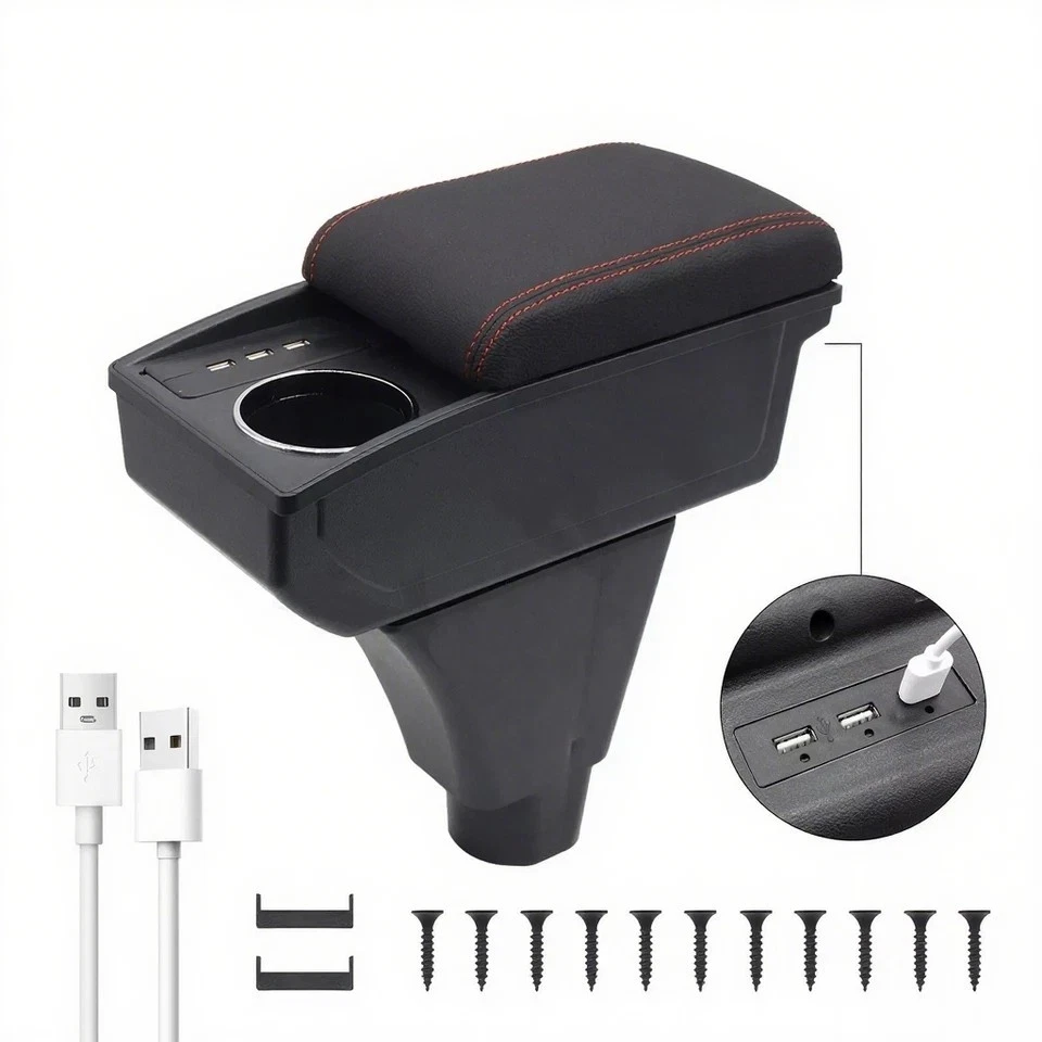 Caja reposabrazos para Fiat Panda II almacenamiento central espacio de doble capa con 6 puertos USB Foto 4 de 4