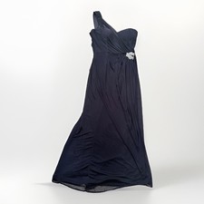 Xscape By Joanna Chen One Shoulder Grecian Gown Black Rhinestone Slit Sz 12