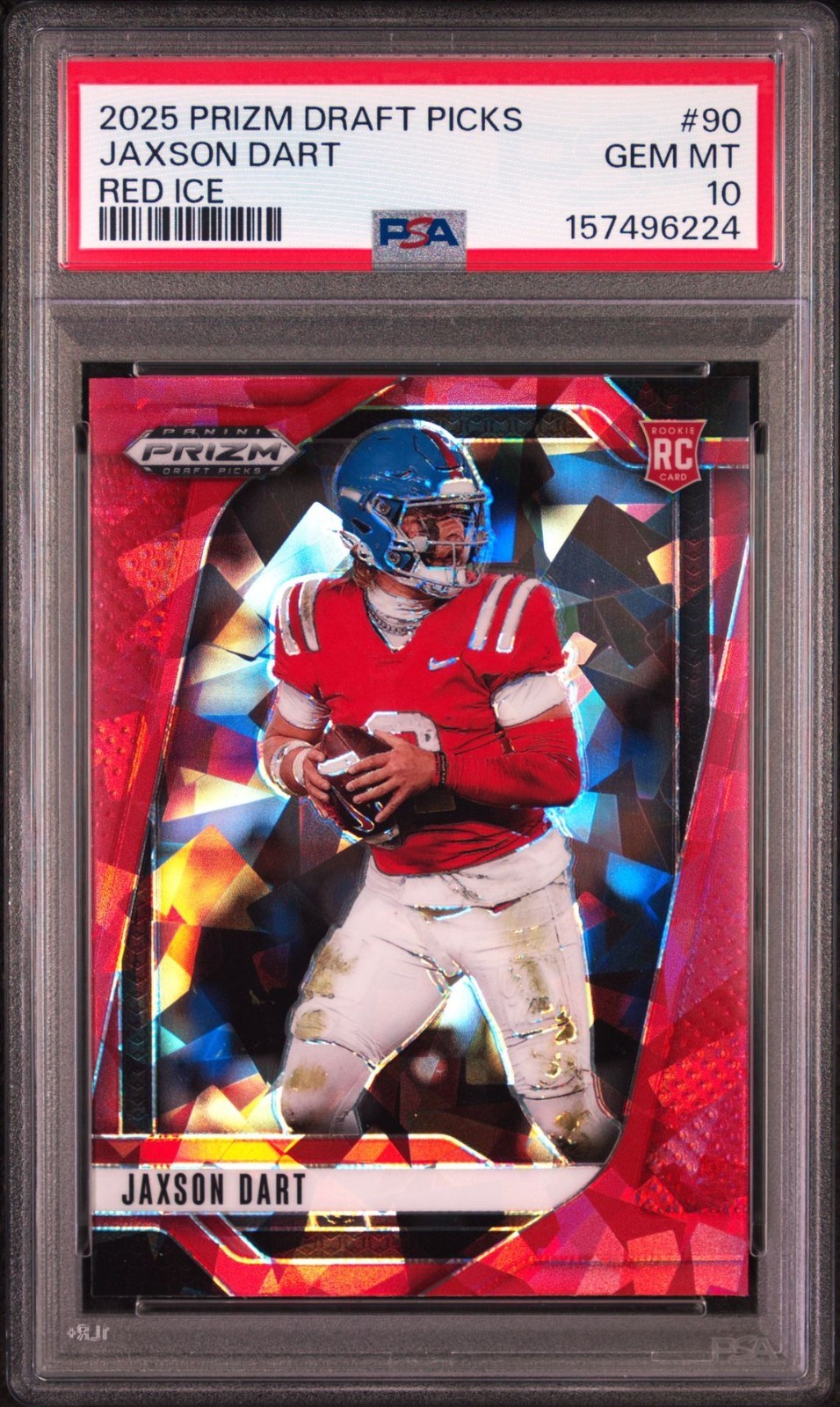 2025 Panini Prizm Draft Picks Jaxson Dart RC Red Ice Prizm #90 PSA 10 Gem Mint