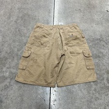 vintage carhartt beige thrashed relaxed baggy fit cargo shorts size 34