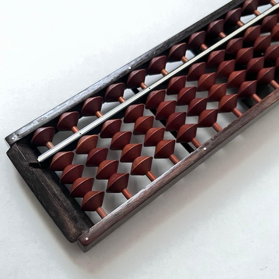 Japanese Wooden Soroban Abacus 27 Digit School Calculation Red Beads No ...