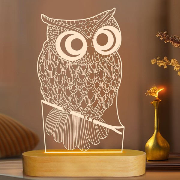 Eule Nachtlicht LED Illusionslampe Tischlampe Dekoration Schlafzimmer Geschenk-image