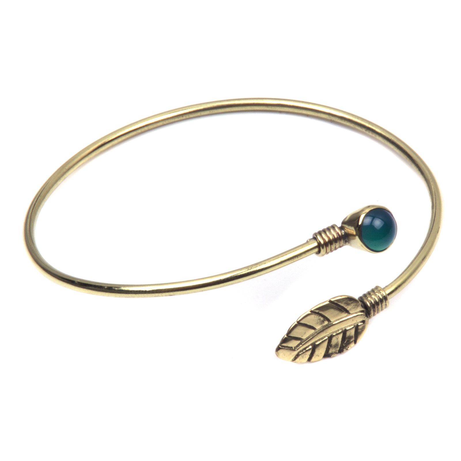 Adjustable Green Onyx Leaf Bangle Handmade Jewelry Cuff Bracelet F139-image