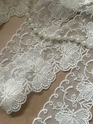 Vintage Floral Lace Trim 2.5" by Yard, Light Beige, Great for Sewing & Crafts