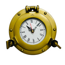 6" Nautical Gold Porthole Wall Clock Aluminum Roman Dial Marine Decor Gift