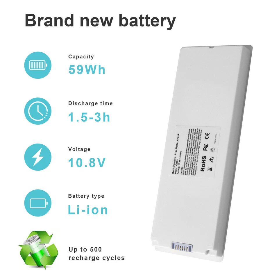 Batería para Apple MacBook 13" A1185 A1181 2006 2007 2008 2009 MA566 MA561 Rápido Foto 3 de 4