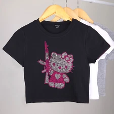 Hello Kitty Rhinestone Cropped T-shirt AK47