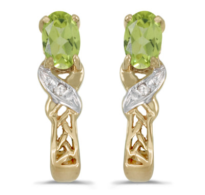 Ohrringe 10 Karat Gelbgold ovale Peridot und Diamant