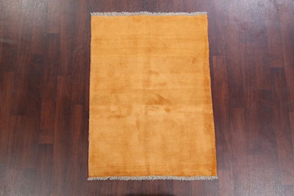 Solid Gabbeh Contemporary Orange Oriental Area Rug Hand-Knotted Wool Carpet 4x5 - Image 2 of 4