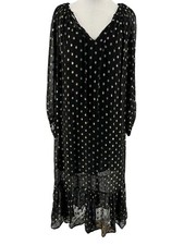 Cleobella Women's Black Sheer Gold Polka Dot Tarin Midi Dress Size Small