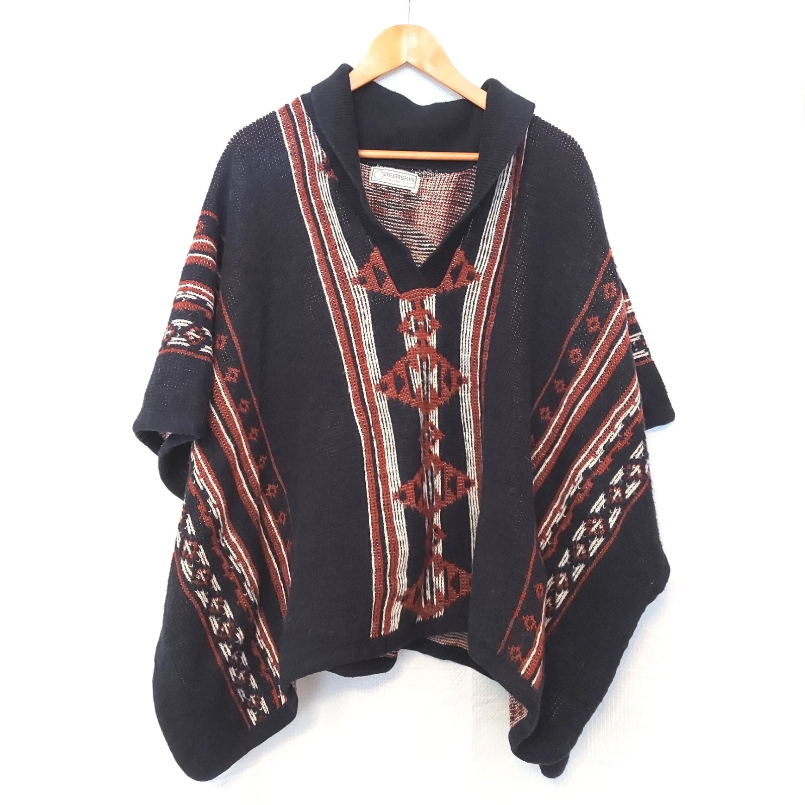 Deerskin Trading Post Knit Poncho Womens M/L Southwestern Pullover Button Arm