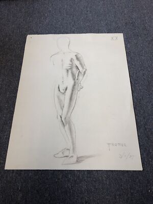 vintage pencil male study nude 1937 art class Architectural School